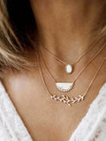 White Opal & Leaf Geometric Necklace - WealFeel