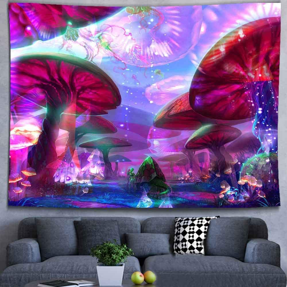 Tapisserie UV Réactive Forêt Lunaire – 93x71 Pouces – Paysage Fantasy Cascade
