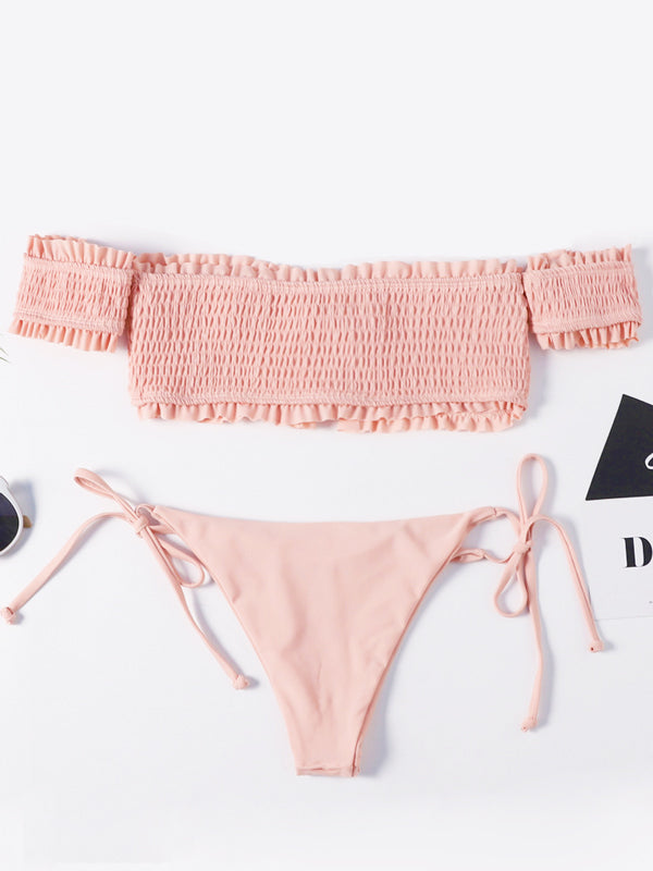 Solid Pleated Split Bikini - WealFeel