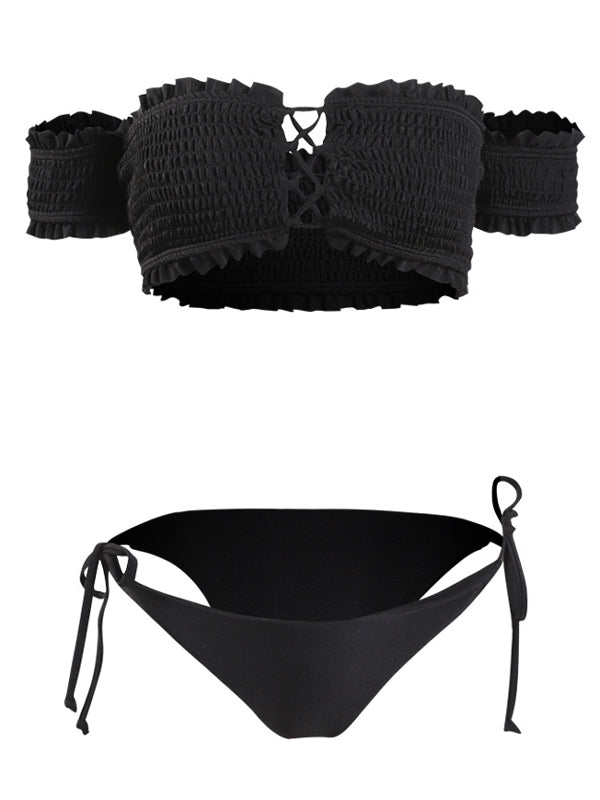 Solid Pleated Split Bikini - WealFeel