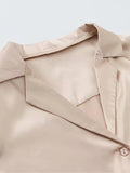 Satin Suit Collar Short Sleeve Shirt - WealFeel