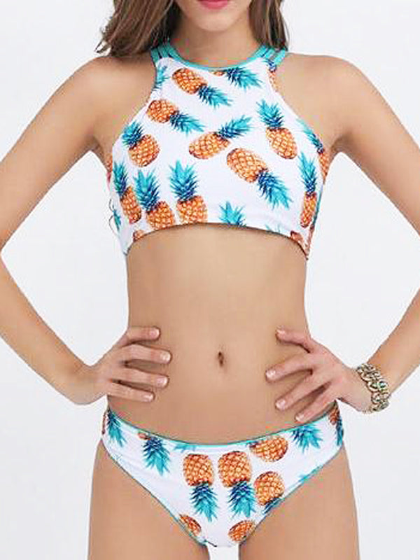 Pineapple Printed Lace-up Bikini Sets - WealFeel
