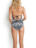 Sexy Halter Geometric Print One-piece Swimsuit - WealFeel