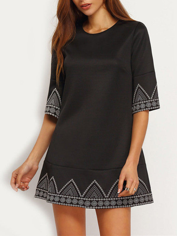 Round neck Elbow sleeve Loose Dress - WealFeel