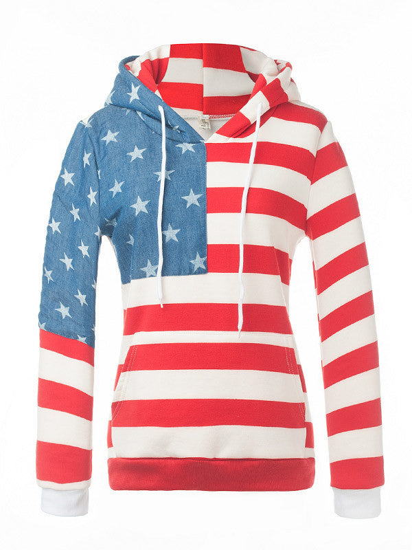 Striped Star Print Hooded Sweatshirt - WealFeel