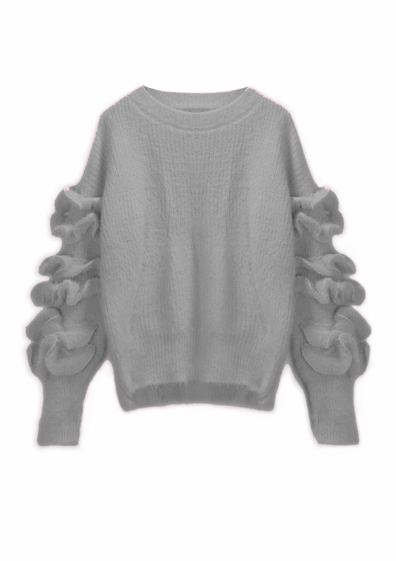Mohair Ruffled Sleeve Short Sweater - WealFeel