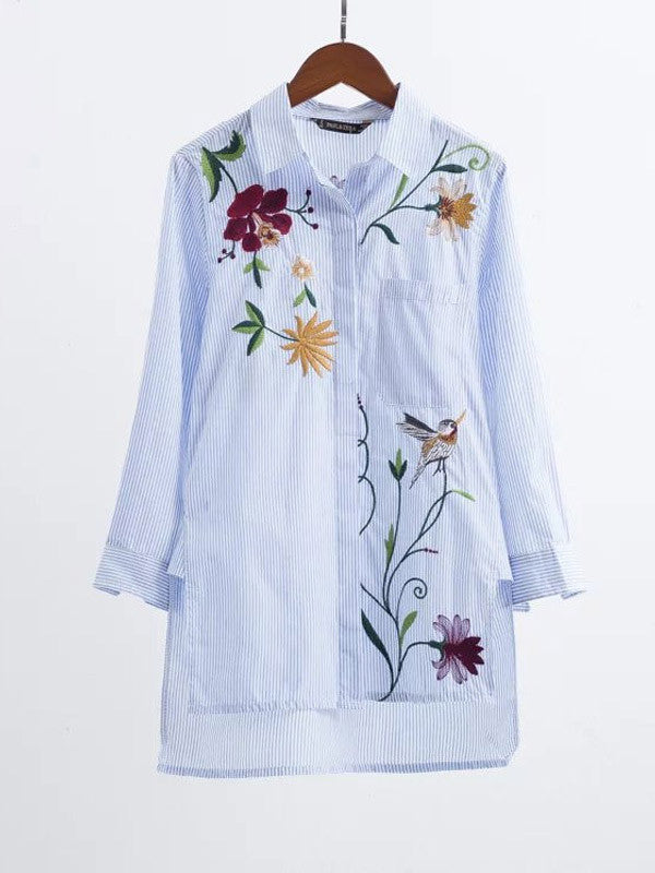 WealFeel Life Is A Flower Striped Embroidered Shirt - WealFeel
