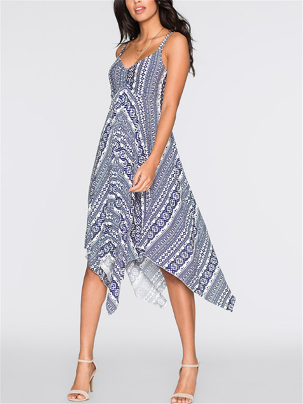 Irregular Sleeveless Harness Printed Dress - WealFeel