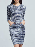 Stripe Tie-dyed 2/3 Sleeves Hood Dress - WealFeel