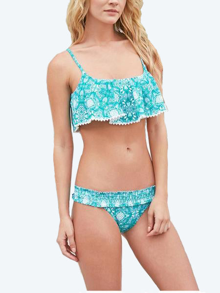 Sky Blue Ruffle Flounce Bikini Sets - WealFeel