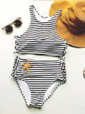 Black Stripes Around High-waisted Bikini Sets - WealFeel