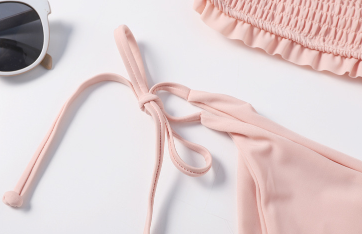 Solid Pleated Split Bikini - WealFeel