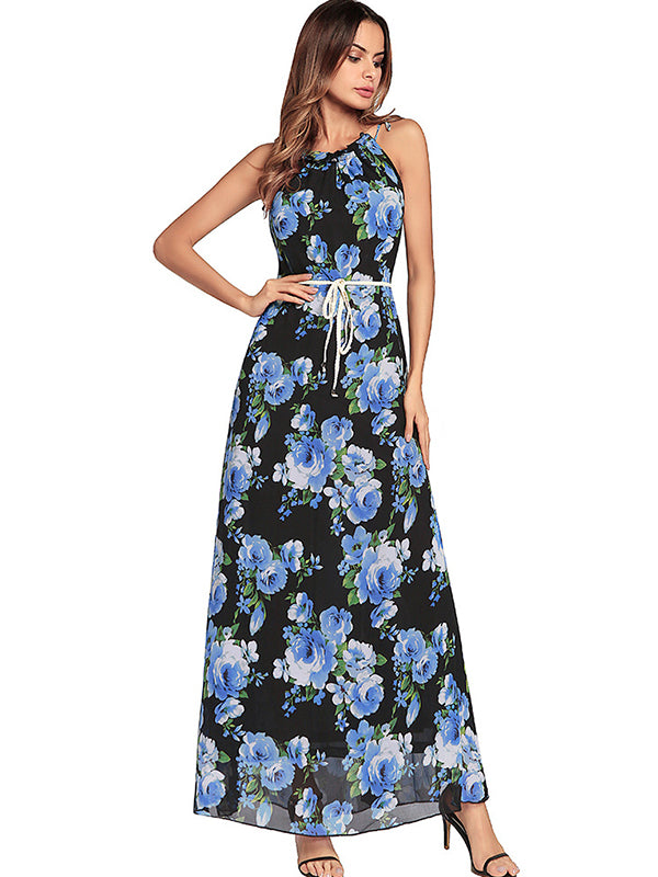Women Sex Halter Floral Maxi Dress - WealFeel