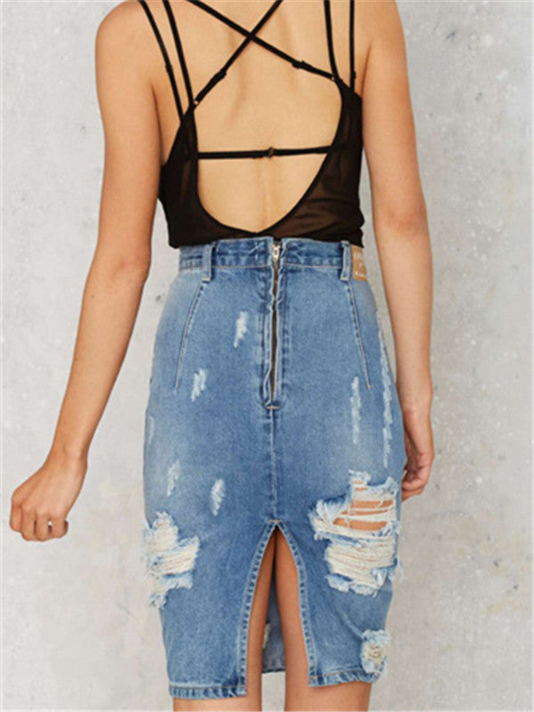 WealFeel Sexy Ripped Denim Bodycon Skirt - WealFeel