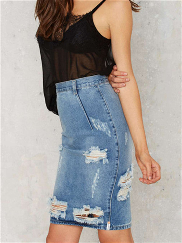 WealFeel Sexy Ripped Denim Bodycon Skirt - WealFeel