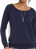 WealFeel Back Lace Stitching Solid Sweater Coat Female Long-sleeved O-neck T-shirt - WealFeel