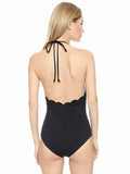 Pure Color Lace-up One-piece Swimsuit - WealFeel