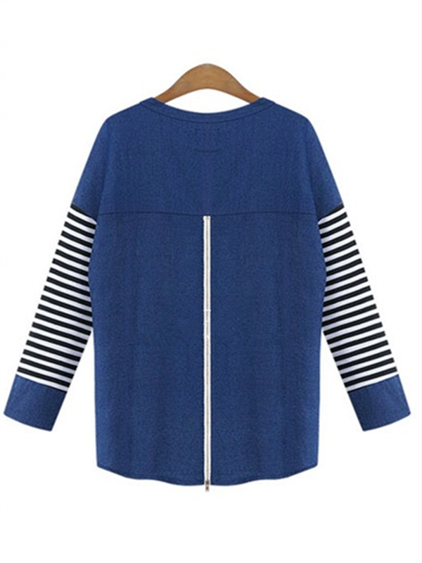 Long-sleeved Denim stitching Striped T-shirt - WealFeel