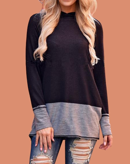 Black and Gray Stitching Hooded Sweatshirt - WealFeel