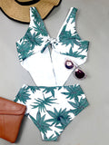 Green Leaf Printed One-piece Swimsuit - WealFeel