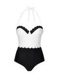 Black and White Color Block One-piece Swimsuit - WealFeel