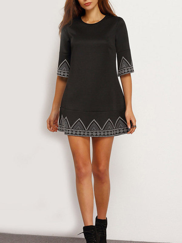 Round neck Elbow sleeve Loose Dress - WealFeel