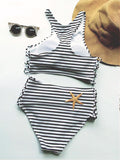 Black Stripes Around High-waisted Bikini Sets - WealFeel