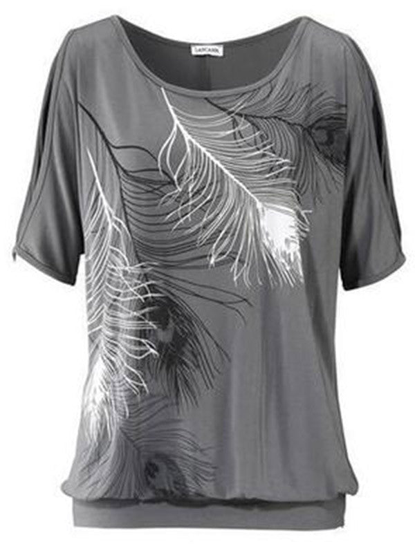 Loose Short Sleeved Feather Printed Casual Shirt - WealFeel