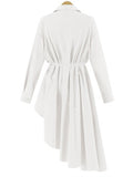 Irregular cut Solid color Long-sleeved Waist slim Dress - WealFeel