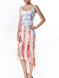 Sexy American Flag Printed Tassel Dress - WealFeel