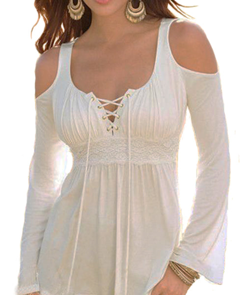 Sexy Cold Shoulder Long Sleeve Top - WealFeel