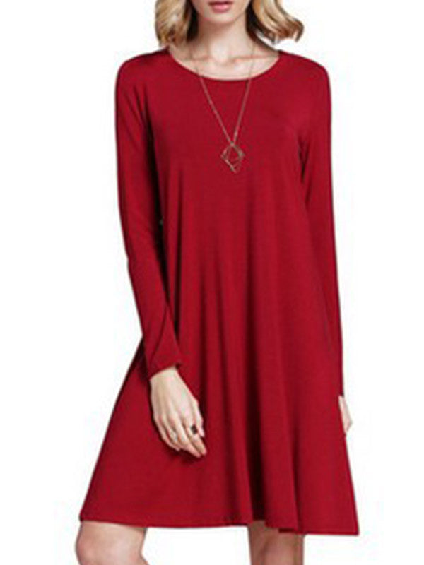 Women Casual Long Sleeve Loose Dress - WealFeel