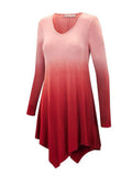 Women Long Sleeves Irregular Gradient Color Tops - WealFeel