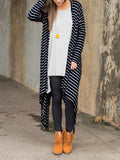 Women Striped Irregular Long Cardigan Loose Coat - WealFeel