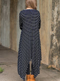 Women Striped Irregular Long Cardigan Loose Coat - WealFeel