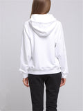 V-neck Zipper Design White Hooded Sweatshirt - WealFeel