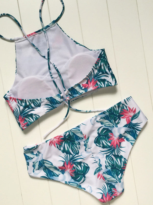 Floral High-neck Tank Two Pieces Swimsuit - WealFeel