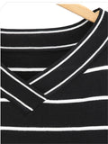 Black White Stripes Crew Neck Knitted Top - WealFeel