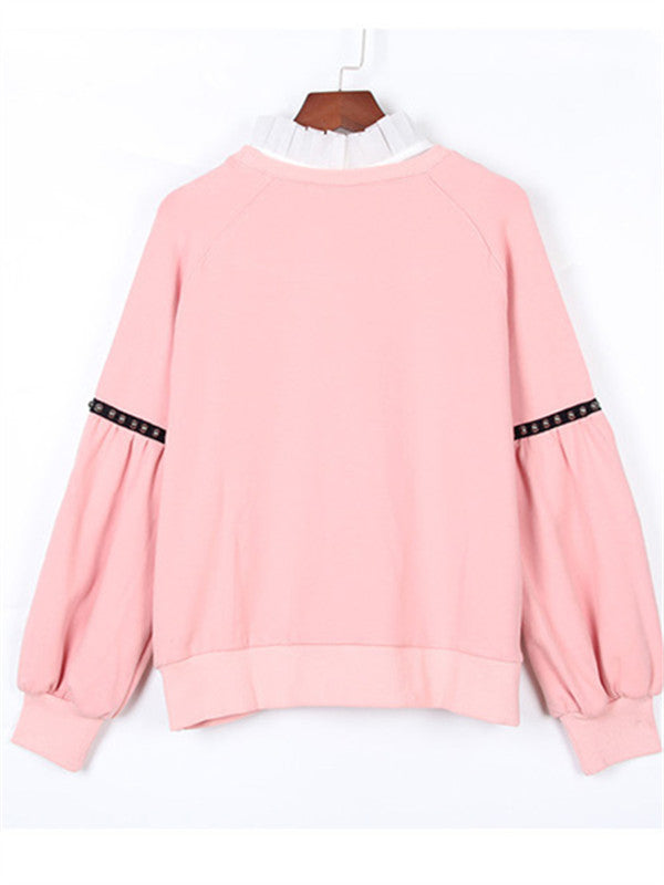 Pink Fake Two Piece Pullover Sweatshirt - WealFeel