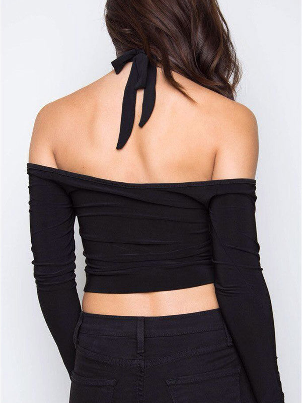 Black Strapless Halter T-shirt - WealFeel