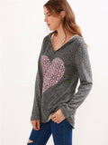 Pink Heart Printed Hooded Sweatshirt - WealFeel