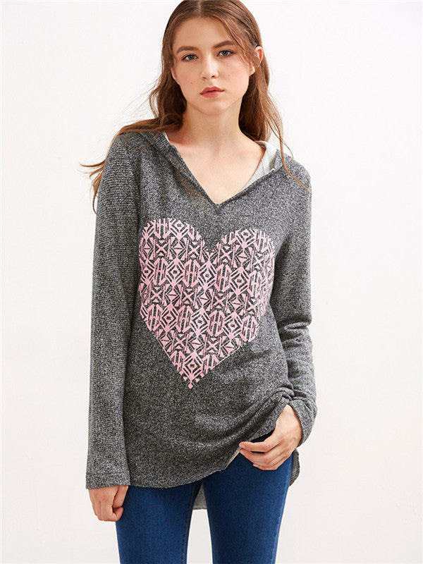 Pink Heart Printed Hooded Sweatshirt - WealFeel
