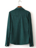 Vintage Green Velvet Long-sleeved Shirt - WealFeel