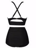 Plus Size Elegant Black High-waisted Bikini Sets - WealFeel