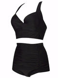 Plus Size Elegant Black High-waisted Bikini Sets - WealFeel