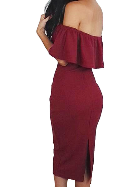 Pure Off-shoulder Ruffled Bodycon Party Dress - WealFeel