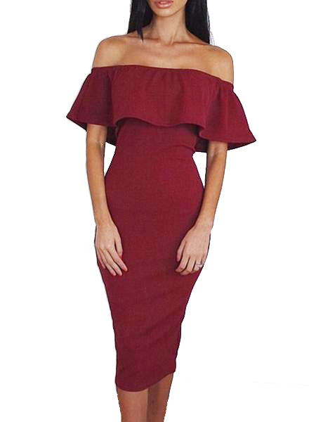 Pure Off-shoulder Ruffled Bodycon Party Dress - WealFeel