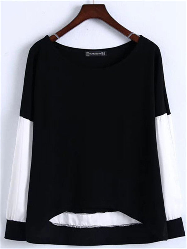 Asymmetric Black&White stitching Blouse - WealFeel