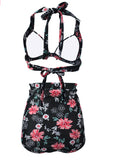 Floral Lace-up Ruffled High Waisted Bikini Set - WealFeel