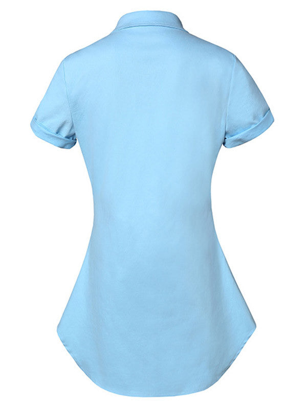 Casual Short Sleeves Pocket Denim Shirt Dress - WealFeel